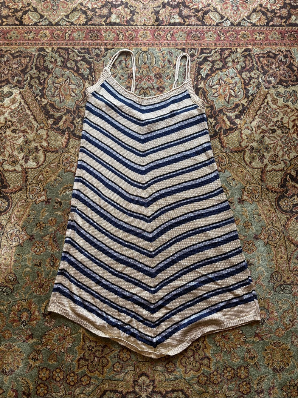 Sisley Knit Cream and Navy Blue Striped Mini Dress